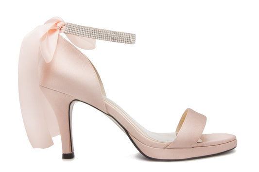 Cecily Nude Pink Satin With Diamante Ribbon Strap Wedding Sandals (Custom Made)