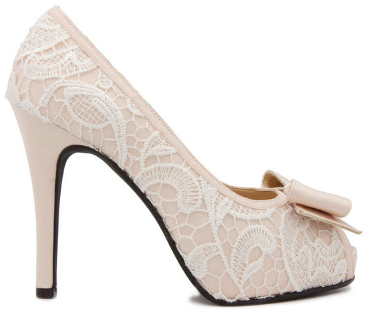 Jacey White Lace And Satin Wedding Shoes