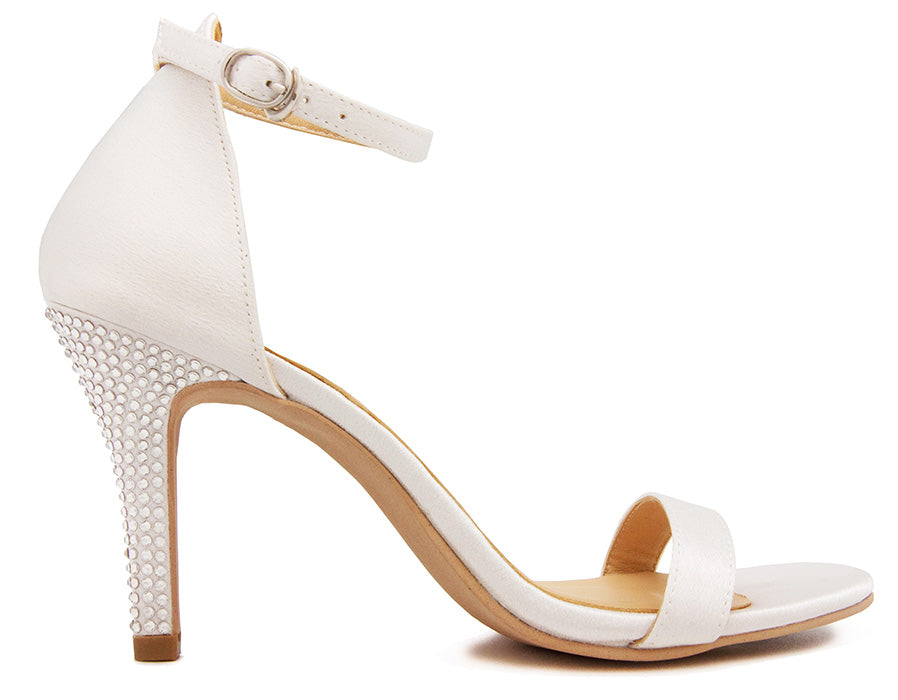 Linda Ivory White Satin With Swarovski Rhinestone Wedding Sandals