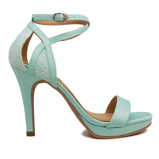 Abia Tiffany Satin and White Lace Wedding Sandals