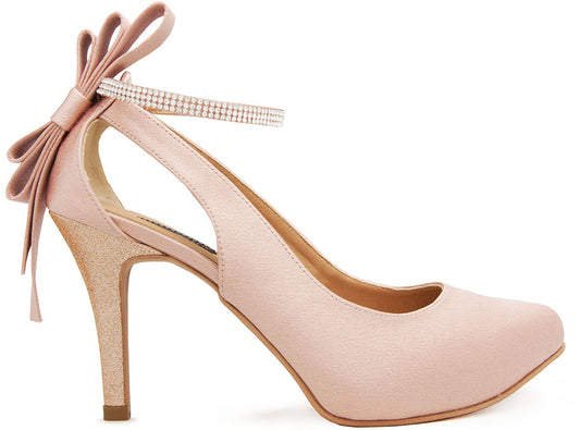 Ellen Nude Pink Satin Back Bow & Diamante Wedding Shoes