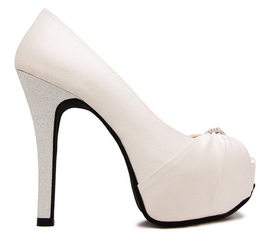 Caprice Ivory White Satin With Buckle Wedding Shoes