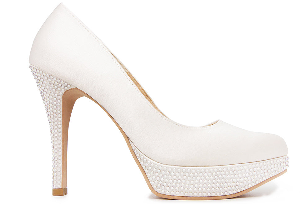 Vivienne Ivory White Satin & Swarovski Rhinestone Wedding Shoes