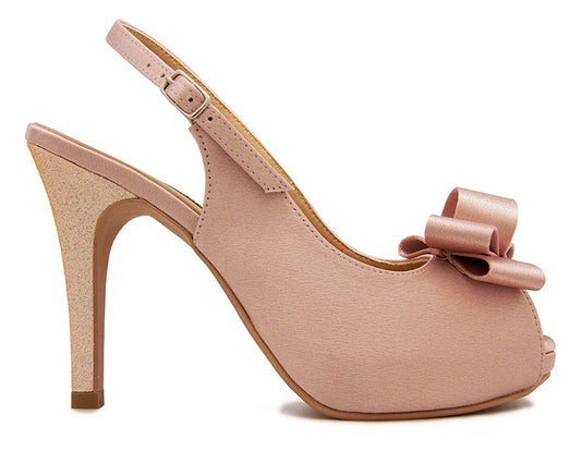 Daria Nude Pink Satin With Bow SlingBack Wedding Shoes