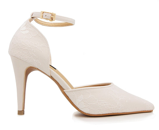 Georgia Ivory White Satin With Lace Wedding Shoes (Custom Made)
