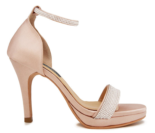 Flavia Nude Pink Satin With Diamante Wedding Sandals(Custom Made)