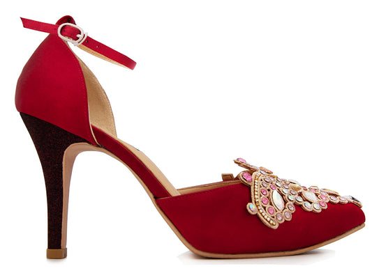 Kyla Wine Red Silk With Applique Dinner Shoes