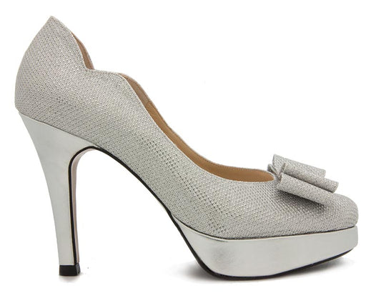 Anya Silver Glitter With Bow Wedding Shoes