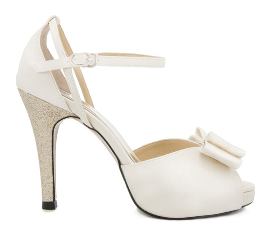 Bethany Ivory White Satin With Bow Wedding Sandals