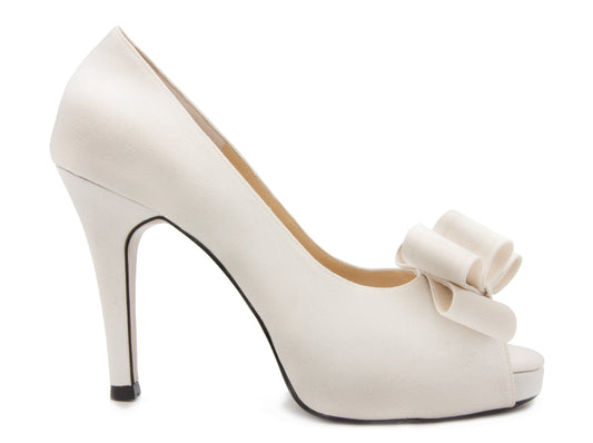 Deidre Ivory White Satin With Bow Wedding Shoes