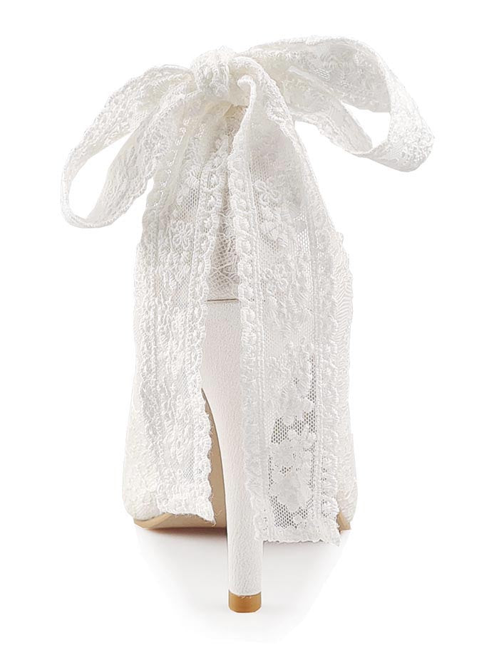Lillian Ivory White Satin With Lace Strap Wedding Shoes
