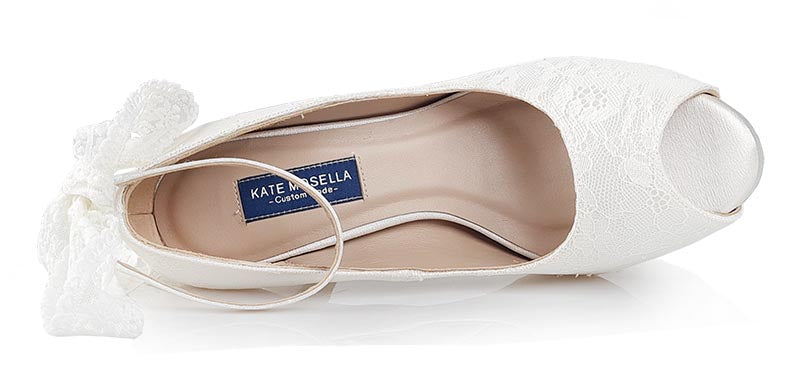 Lillian Ivory White Satin With Lace Strap Wedding Shoes