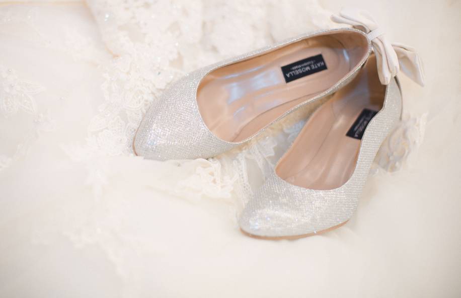 Lorraine Silver Glitter With Ivory White Satin Bow Wedding Shoes